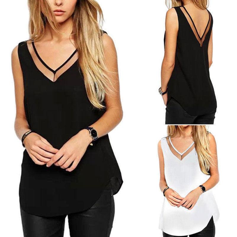 Stylish Sleeveless Sheer Chiffon V-neck Vest Streetwear Fashion Top Comfortable Cool