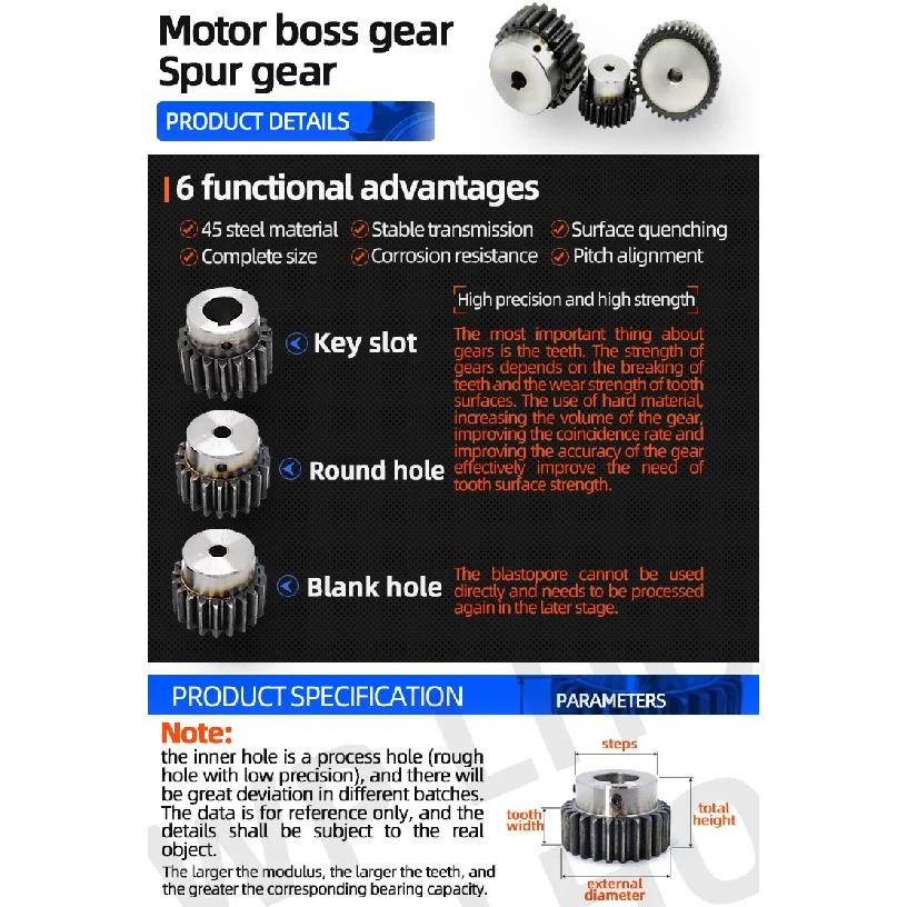 Convex Gear 2 Mold 10 Teeth To 60 Teeth Standard Inner Hole Cylindrical Gear Spur Gear With Table Spur Gear Hole 8-22mm