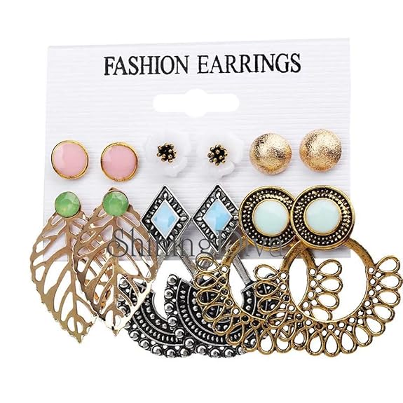 6 Pairs Combo Stylish Drop Earrings for Women (Silver Gold)