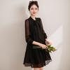 Spring Style Lace-up Bow Temperament Texture Long Sleeve Mid-length Women's Pleated Dress