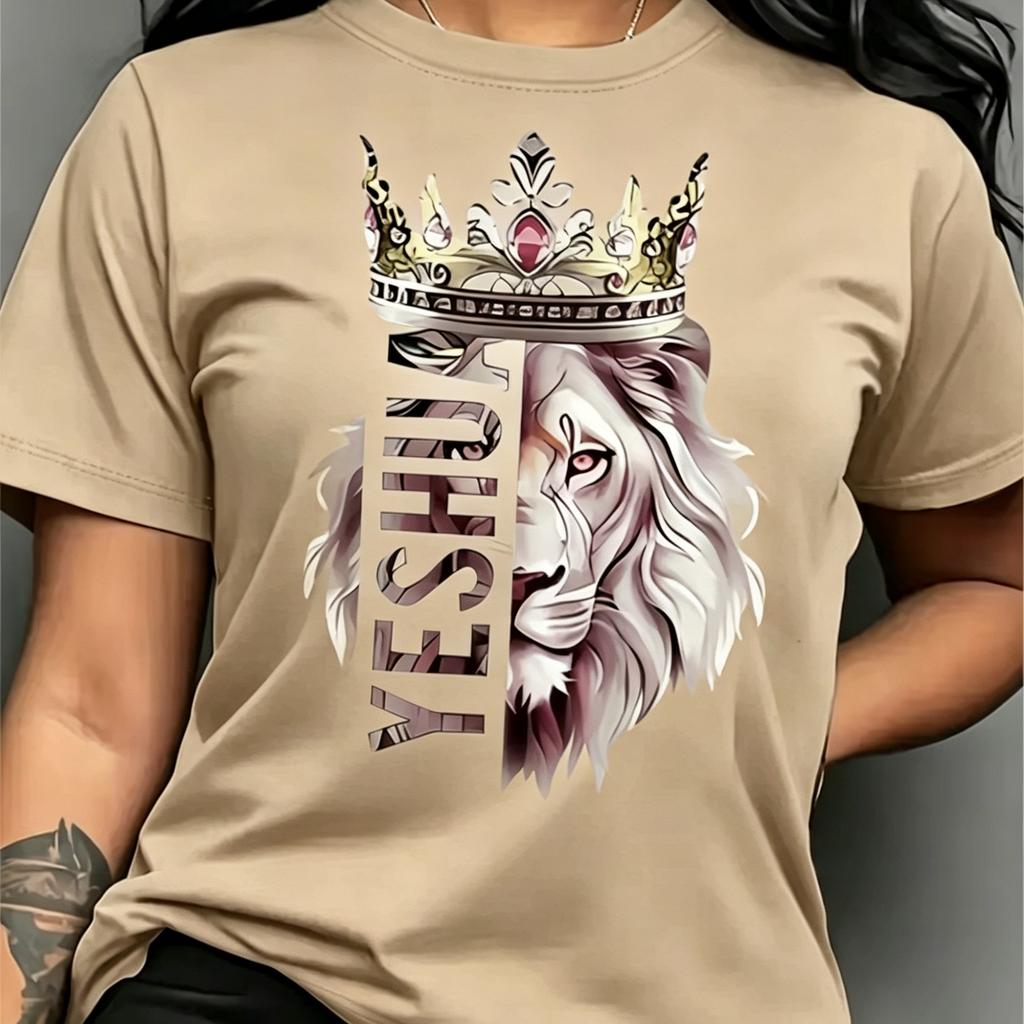 Løve Bog Trykt Dame T-shirt Sommer Løs Korte Ærmer Moderigtig Komfortabel Alsidig Fritid Bomuld T-shirt