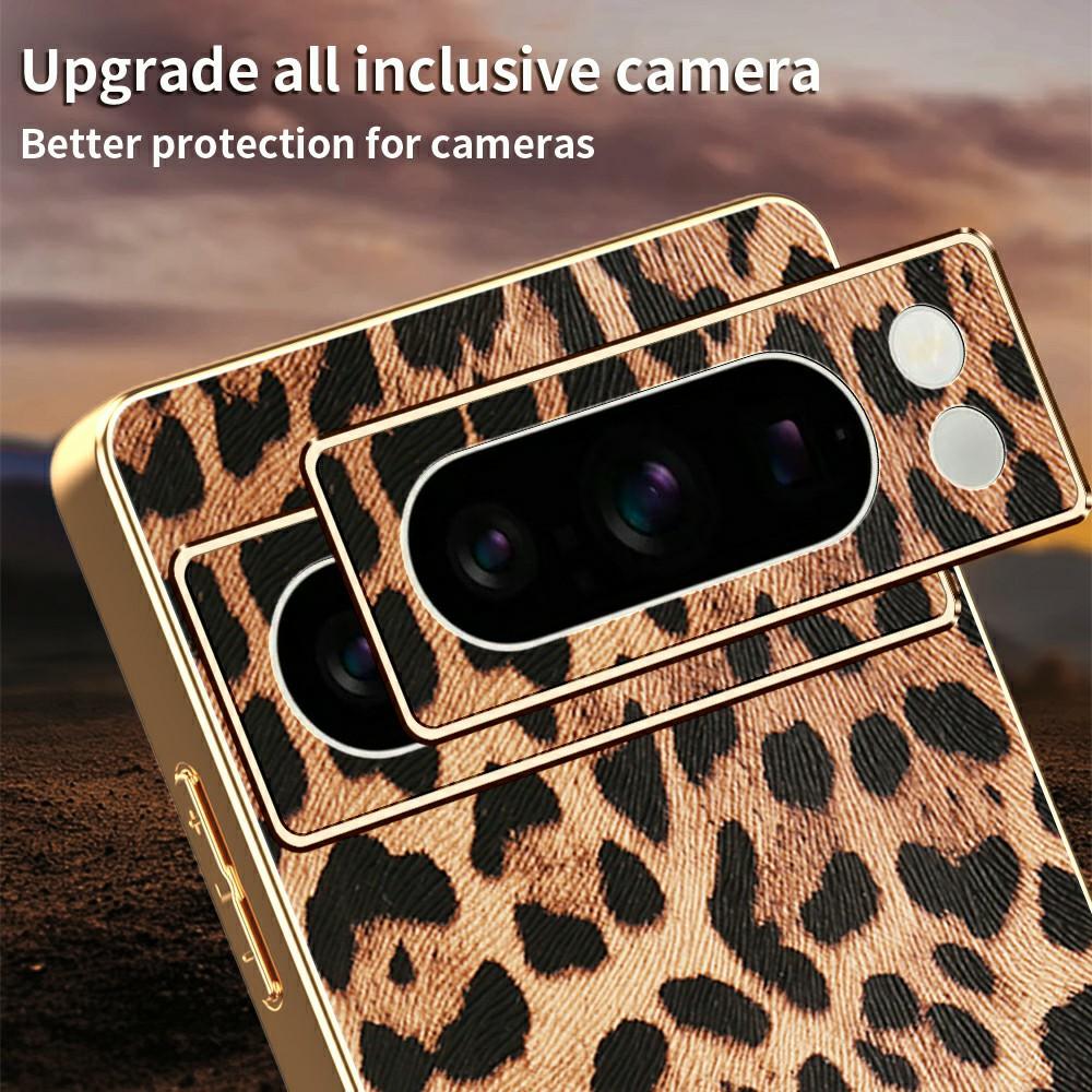 For Google Pixel 8 Pro Case Leopard Print PU Leather Coated PC+TPU Electroplating Phone Cover