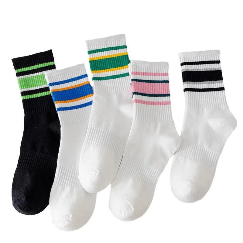 Autumn Fashion Socks Women Mid Calf Striped Color Mix Sport Casual Trendy Crew Socks New Season Must Have For Stylish Outfits