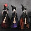 Halloween Witch Doll with Broom Small Witch Figurine with Gauze Skirt Spooky