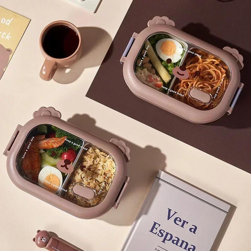 Edelstahl Bento Lunchbox Kinder Schule Bento Box Kinder Versiegelt Niedlich Tragbarer Lebensmittelbehälter Getrennte Beheizbare Lunchbox