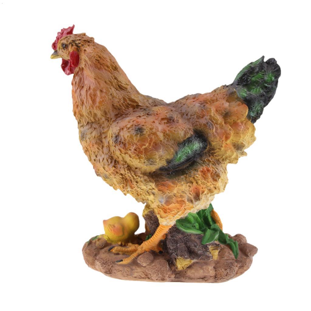 Hen Statue Outdoor Resin Foraging with Baby Chick for Patio Lawn Yard Gardening, Housewarming