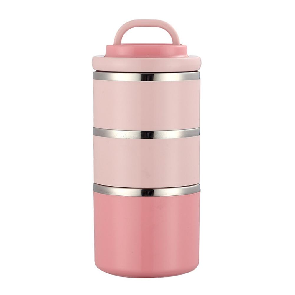 

1PC Lunch Box 25x11x11cm Stackable Stainless Steel Lunch Box: 3-Tier Insulated With Bag & Seals Kitchen Kitchenware Lunch-Box рожевий