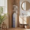 Colonna per Bagno, Mobile da Bagno in Legno Salvaspazio, Mobile con Armadietto, Mensole e Cassetti, 15x33x136,8 cm, Grigio Chiaro