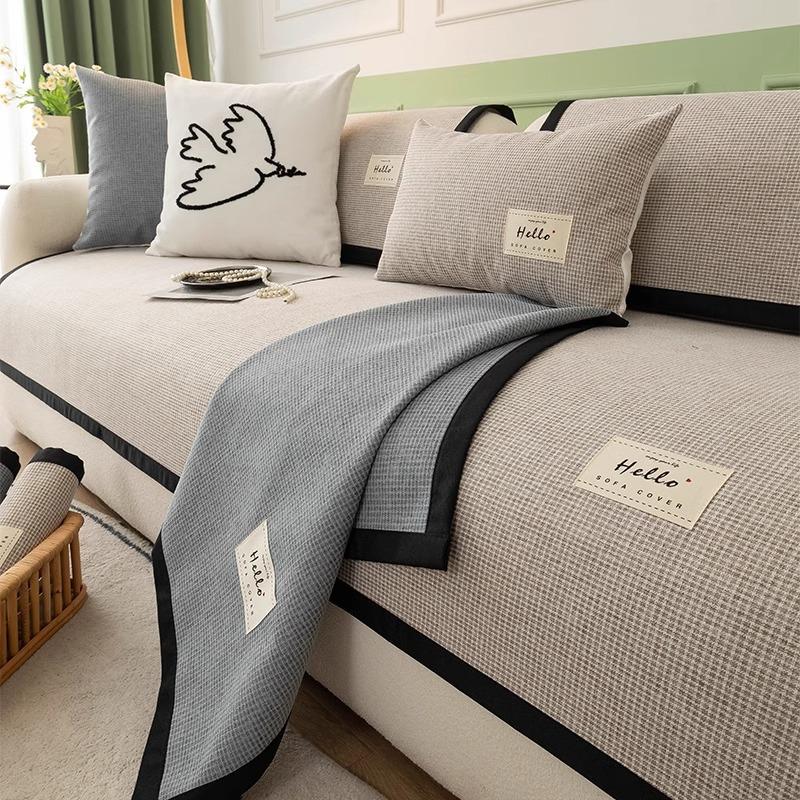New Woven Plaid Sofa Cover Solid Color Modern Living Room Anti-slip Combination Embroidery Sofa Cushion Dustproof Settee Cover