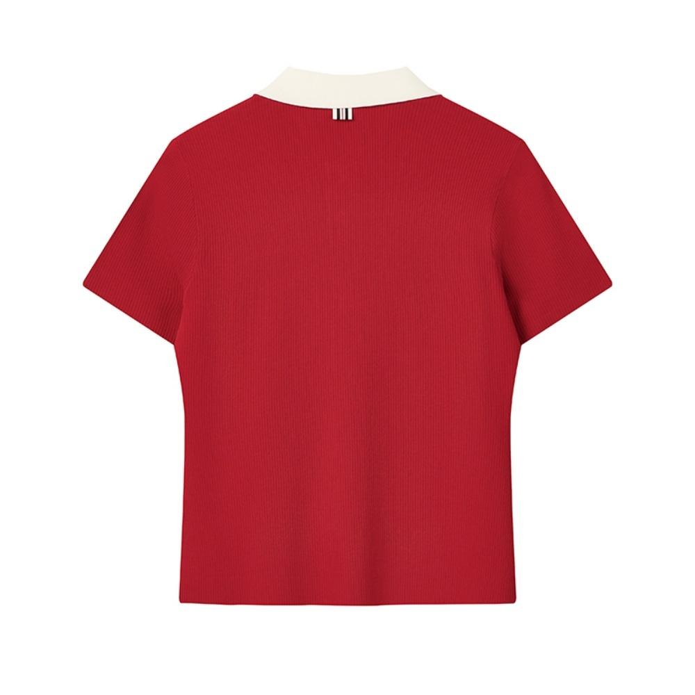 FILA Heritage Vintage Casual Versatile Fashion Woven Polo Knit Sweater Women tops Red F11W628411FRD