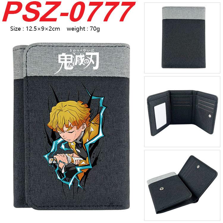 Japan Cartoon Comics Demon Slayer Color-blocked Tri-fold Flap Wallet with Snap Closure Portable Canvas Pocket Coin Purse 7565 KTB