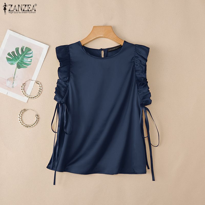 ZANZEA Canotte senza maniche casual da donna con scollo tondo tinta unita