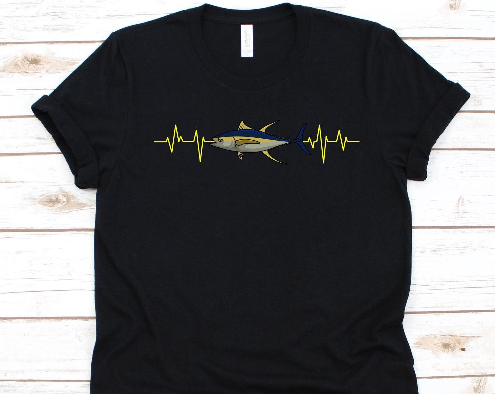 Tuna Fishing Heartbeat Shirt, Gift For Fishermen, Tuna Fishing Shirt For Men And Women, Fishing Lovers, Yellowfin Tuna Design, Tuna Fish M