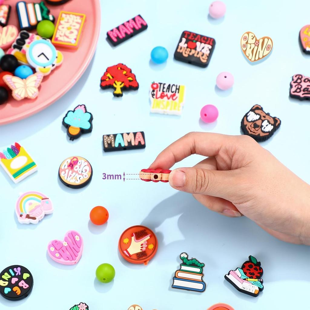 122 Pcs Silicone Focal Beads for DIY Pens Making Kit Include 12 Beadable Pens 110 Silicone Focal Beads for Pen Keychains DIY Making