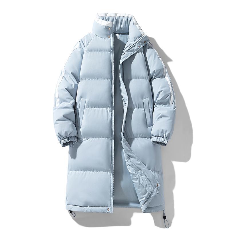 Jaqueta esportiva longa de algodão com três barras para inverno, jaqueta longa de algodão acima do joelho, jaqueta grossa de algodão resistente ao frio e ao vento para homens