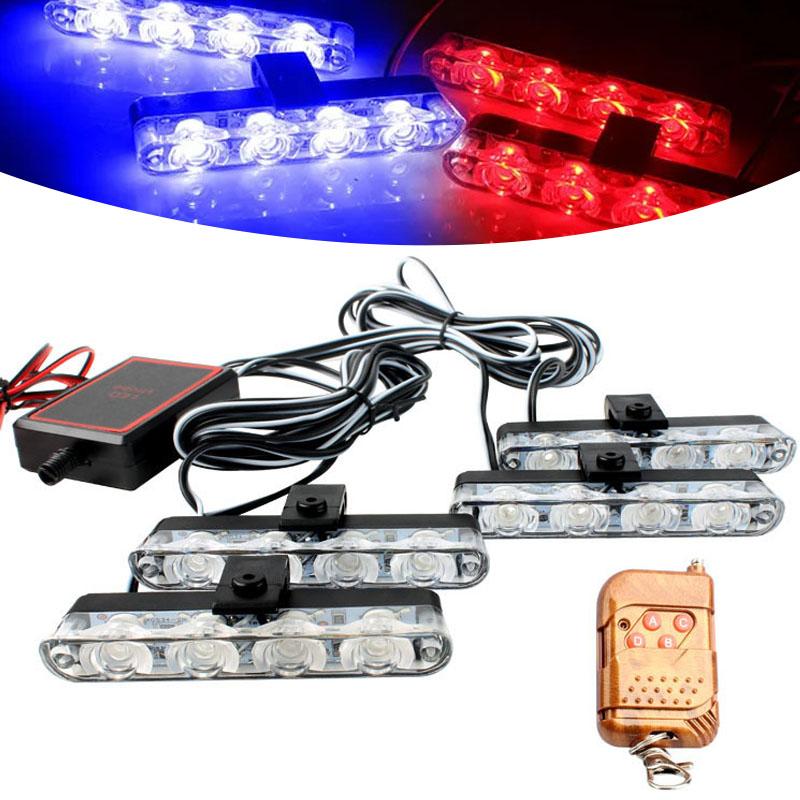 Car Front Grille Strobe Police Lights 4 In 1 Red Blue Flash Warning Emergency Lamp With Wireless Remote Control for Truck Van