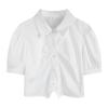 College Chiffon Shirt Women's POLO Neck Short Sleeve Splicing Slim Bubble Sleeve Japan and Korea Commuter Leisure Summer
