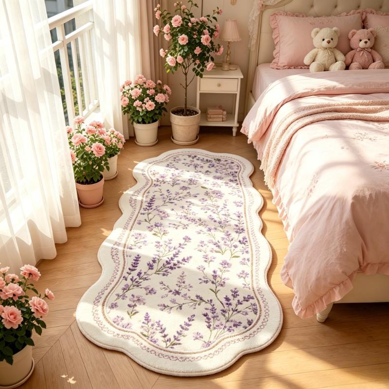 Mädchenhafter Stil Teppiche für Wohnzimmer Rosa Blumen Schlafzimmer Dekor Teppich Flauschig Weich Unregelmäßiger Nachttischteppich Zuhause Verdicken Fußmatte