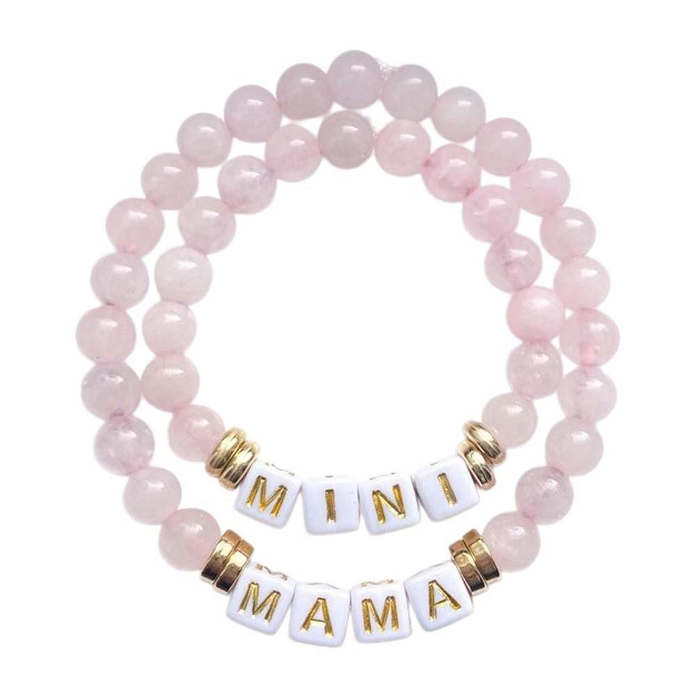 

2Pcs Natural Stone Mother and Daughter Bangle Minimalist Bead Bracelet Kit Women StyleA