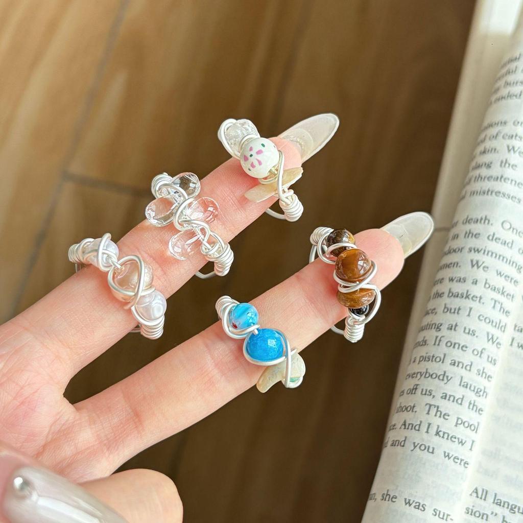 Korean Natural Stone Bead Open Ring – Stylish Dopamine Accessory for Women