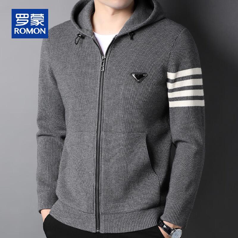 ROMON Men's Hooded Knit Cardigan Sweater