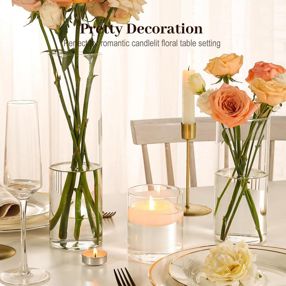 Glass Cylinder Vases for Centerpieces Tall Flower Vase for Wedding Decorations, Clear Floating Candle Vases in Bulk, Home Decor