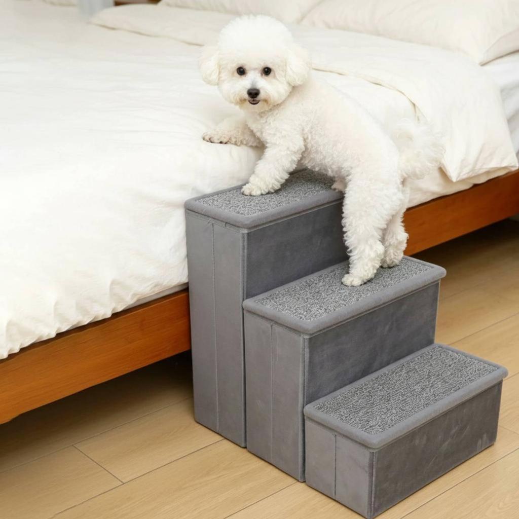 3 Pieces Foldable Pet Stairs Non-Slip Feline Dog Step Stool 2-in-1 for Home