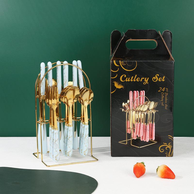 Western 24-Piece Stainless Steel Cutlery Set with Knife Holder Gift Box