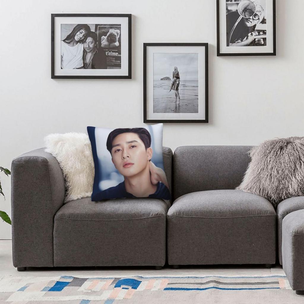 Park Seo-Joon Schauspieler Quadratischer Kissenbezug Polyester Leinen Samt Kreativ Reißverschluss Dekorativer Kissenbezug Heim Kissenbezug 18"