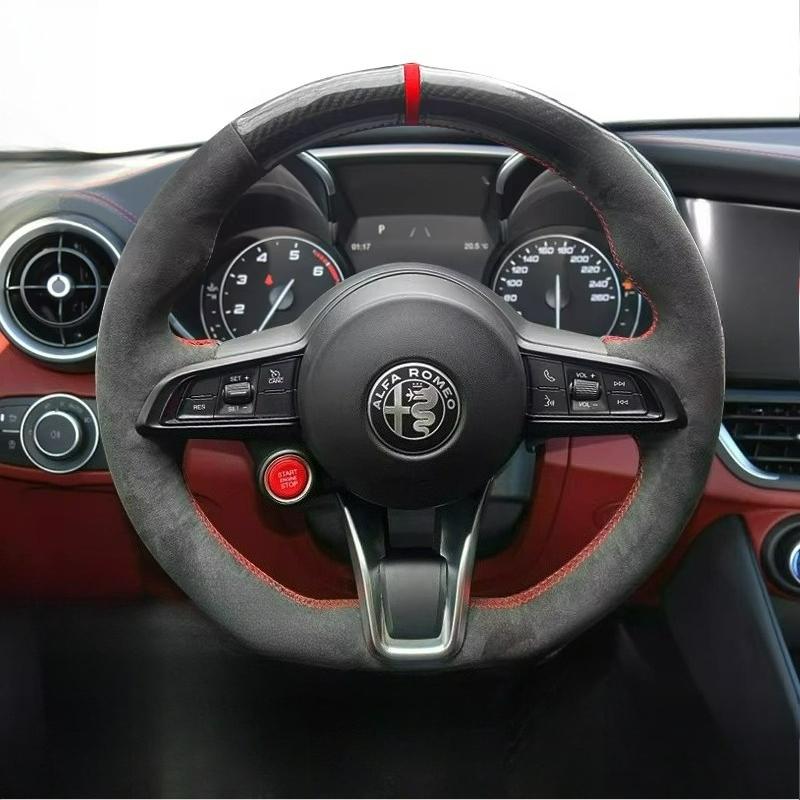 

Hand Stitched renovation Non-slip wear-resistant black leather car Steering wheel cover For Alfa Romeo Stelvio Giulia 2020-2022
