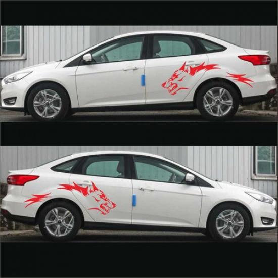 2x Car Truck Pickup Vehicle Stickers Running Wolf Fashion Vinyl Decals Door Side