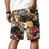 Men's Casual Corduroy Drawstring Shorts Hawaiian Style Floral Dog Print Lightweight Comfortable Fit Summer Beachwear