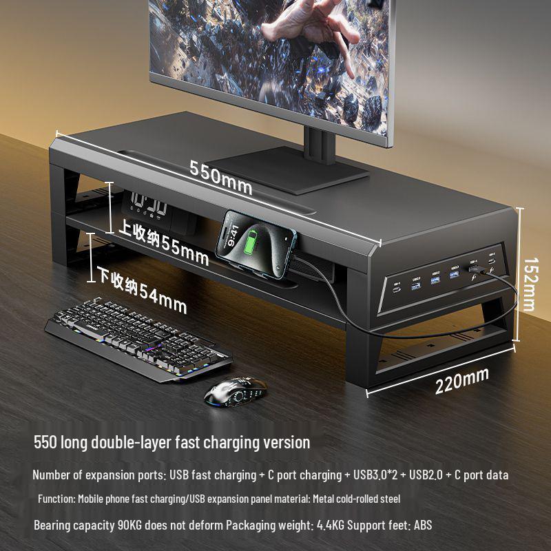 Multifunctional USB Monitor Riser Stand and Desktop Organizer