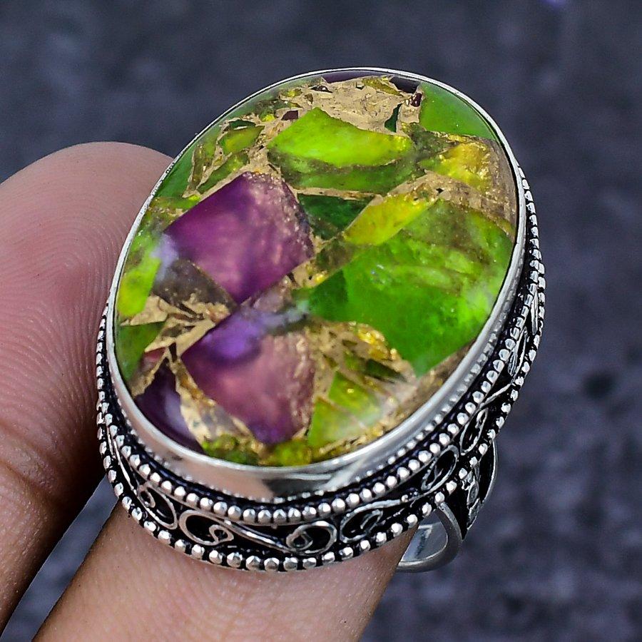 Natural Copper Green Tourmaline 925 Sterling Silver Jewelry Ring Size 9.5 ETC-13902