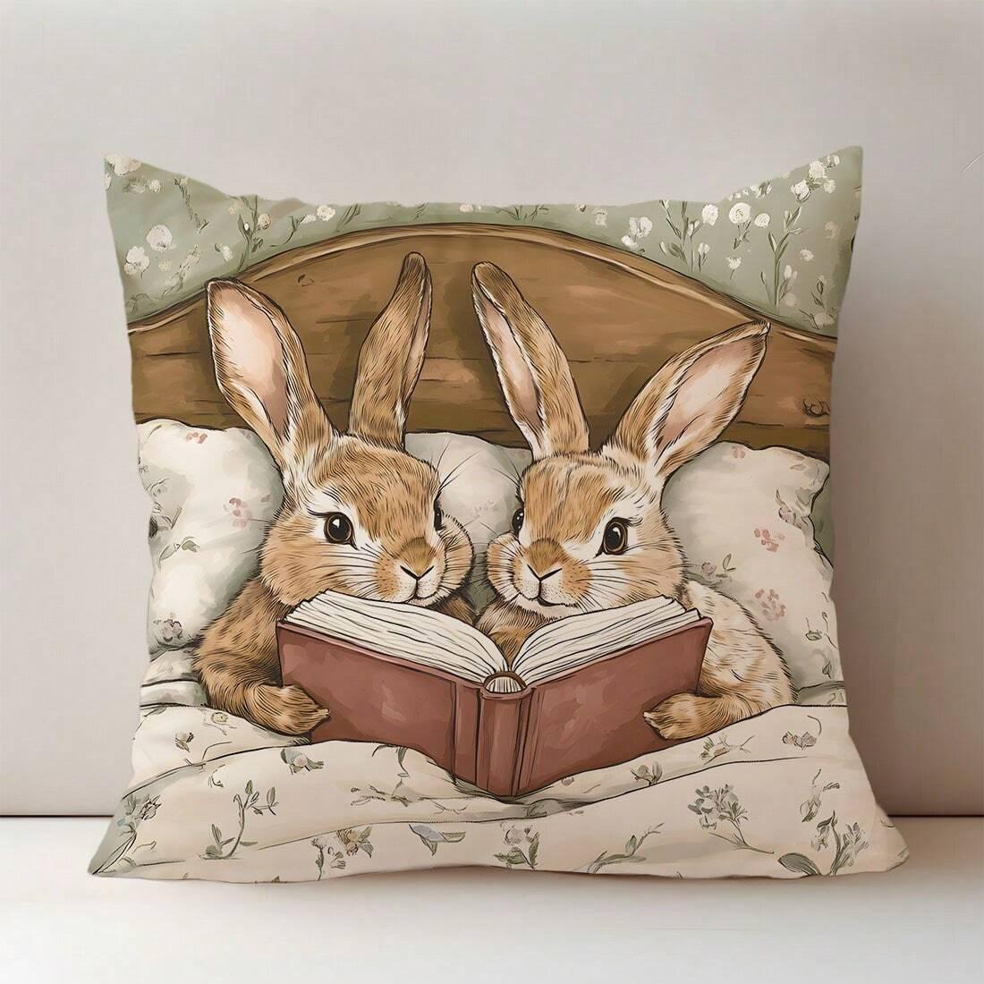 

Cute Rabbit Pillow Cover Breathable Fabric Ideal For Bedroom Daily Use Living Room Sofa Decor Holiday Present 18x18Inch