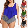 Large Size Women Two Pieces Ruffled Bikini Swimsuit High Waisted Tankini Bathing Suit EMA