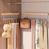 Wooden Wall Hanging With Telescopic Drying Rack With Stainless Steel Hook Pull-Out Space Saving Underwear Tank Top Organizer