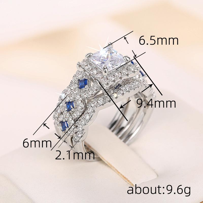 Cao Shi Fashion Zircon Stackable Rings: Luxury Multi-layer Square Design Set