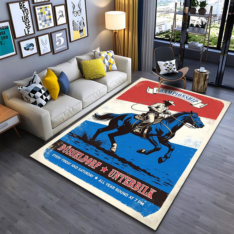 "Vintage Cowboy Horse Championship Rug - Western Style Home Decor" Suitable for use as an anti-slip for living room bedroom sofas
