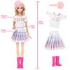 Pink Set 10 pcs 11.5'' Girl Doll Accessories 2 Tops Pants Shoes 1 Glasses Handbang Arm Sleeves Random Hairpin Kids Toy Gift