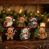 Christmas Tabletop Ornaments 6Pcs Wooden Ornaments, Stable Base Cartoon Animal/Santa Claus/Gingerbread Holiday Decorations Man Decorations, Cute Table