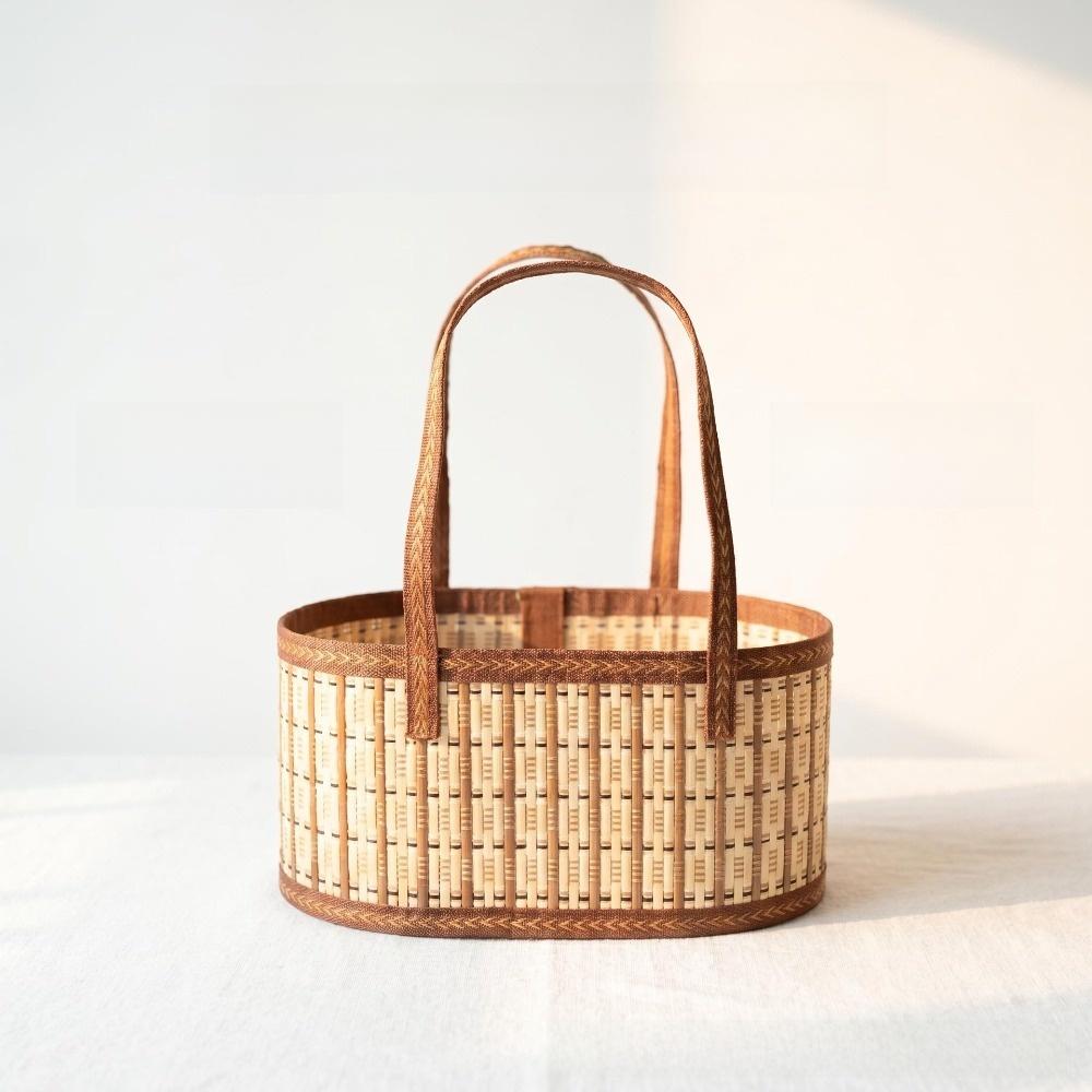 Handwoven Picnic Basket Portable Handles Woven Storage Basket New Bamboo Basket  Home Storage