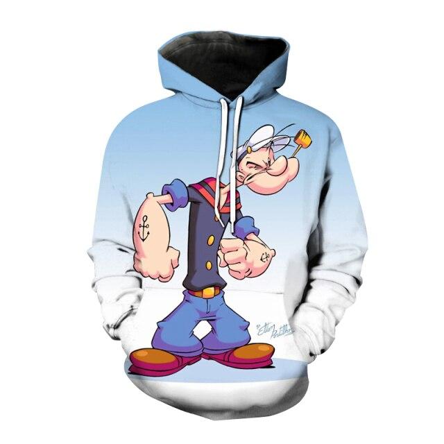 Sweat Popeye Garçon Taille M – Noir, Capuche, Imprimé Graphique