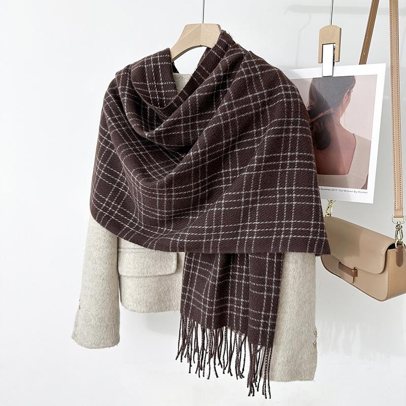 Korean Style Plaid Scarf Faux Cashmere Thick Warm Unisex Scarf