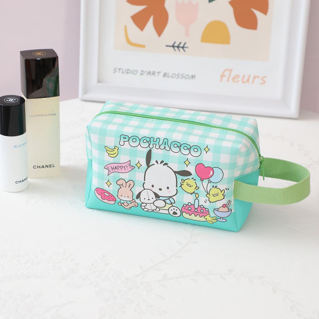 Melody Grid Party Cartoon Leather Waterproof Makeup Storage Bag With Handle