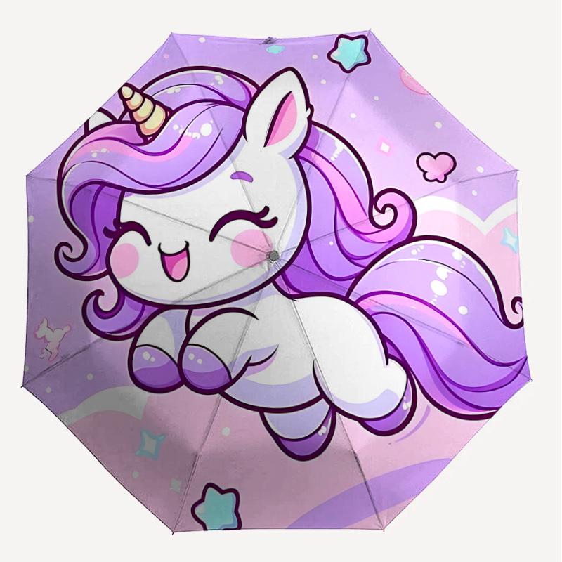 1PC Unicorn Cute Automatic Open/Close Umbrella with Windproof, 8-Rib Sturdy Canopy, Durable Ribs, Fashionable Design, Outdoor Accessory, Fun Prin, Hol