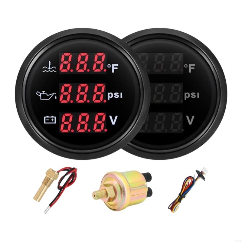 3 In 1 Digital Oil Pressure Water Temperature Gauge For Car And Motorcycles Real Time Data Reading Alloy Housing black cover