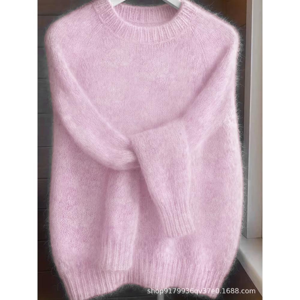 Weicher Ästhetischer Vintage Strickpullover Damen Frühling Herbst Locker Gemütlich Lässiger Leichter Dünner Pullover