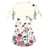 Women's Floral Printing Short Sleeve V-neck Tops Working Uniform Pocket Blouse