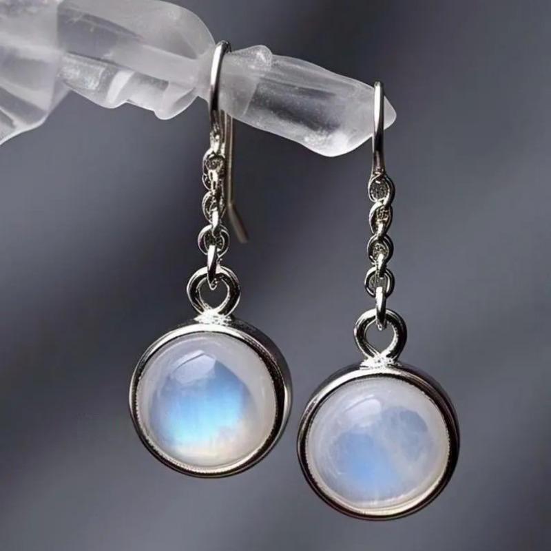 Simple Vintage Style Round Silvery Plated Pendant Earrings Women's Elegant Dangle Jewelry Anniversary Gifts Accessories